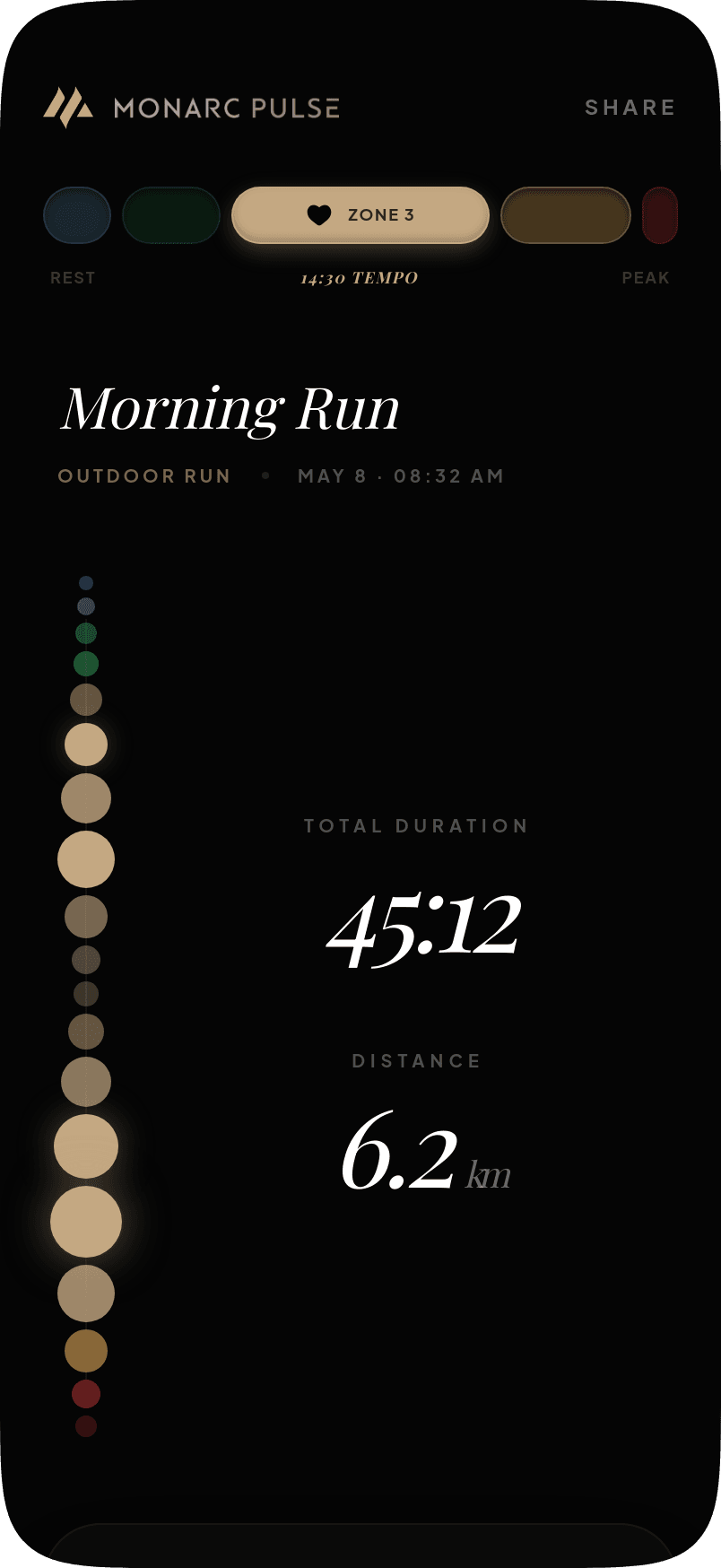Monarc Pulse workout summary screen